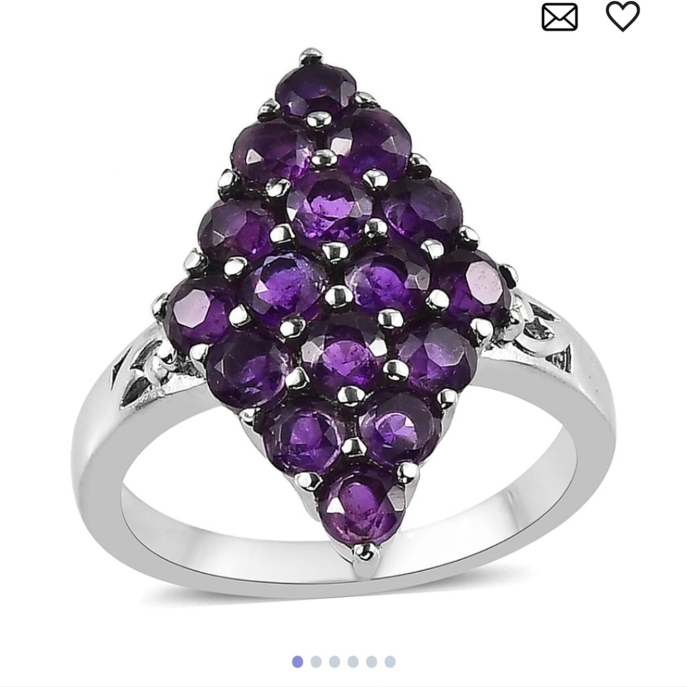 🆕️ Amethyst Gemstone Cluster Ring in Stainless Steel 1.85 ctw